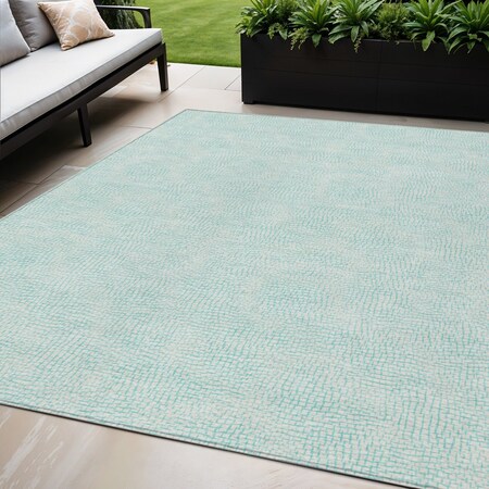 Homeroots 5' X 8' Aqua And Ivory Geometric Washable Indoor Outdoor Area Rug 602408
