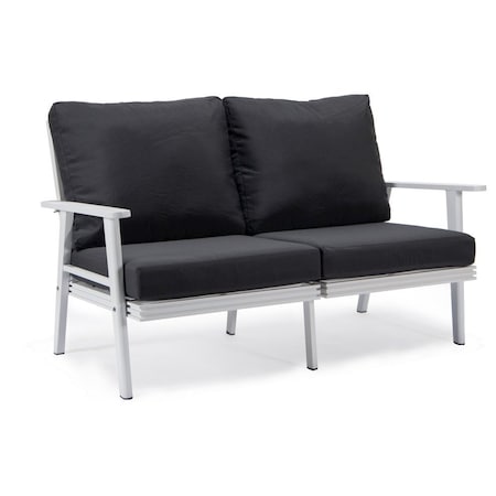 Leisuremod Walbrooke Modern Outdoor Patio Loveseat with White Aluminum Frame and Removable Cushions, Charcoal WW-57-27CH