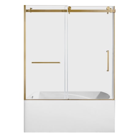 Kingston Brass 60" Acrylic Alcove Left-Hand Drain Tub with Right Sliding Tub Door, White/Brushed Brass KVTAM6032L217
