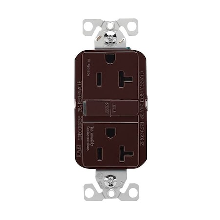 Eaton Wiring Devices Eaton GFCI Receptacle, 125 V, 20 A, NEMA: NEMA 5-20R, Back, Side Wiring, Brown GF20B