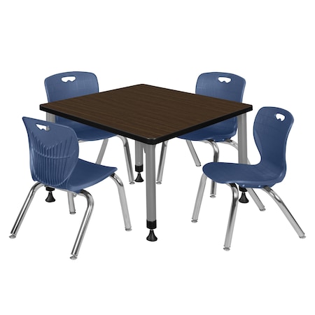 Regency Square Kee Adjustable Classroom Table W/ 4 Andy Stack Chairs, 30 in W, 30 in L, Neo Walnut TB3030NWAPGY45NV