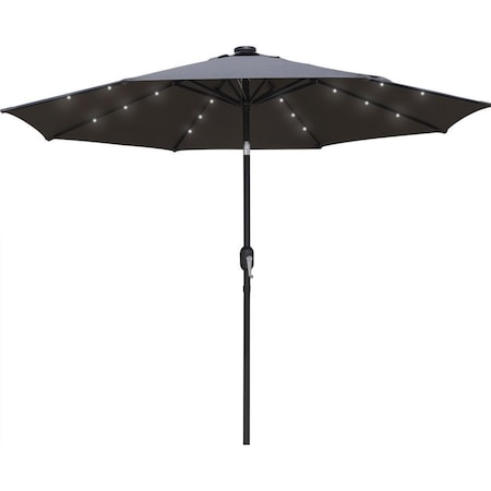 Leisuremod Sierra Modern 9 ft Steel Market Patio Umbrella with Solar Powerd LED and Tilt, Gray SUBL-9GR