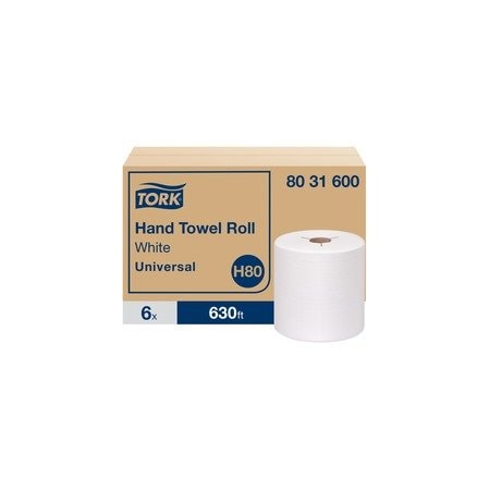 Tork Universal Hand Towel Roll, Notched, 1-Ply, 7.5in x 630 ft, White, 6PK 8031600