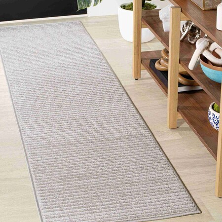 Jonathan Y Aarhus High-Low Minimalist Scandi Striped Gray/Ivory 2 ft. x 8 ft. Indoor/Outdoor Runner Rug SCN102D-28