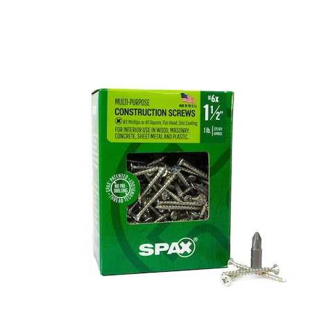 Spax #6 x 1-1/2 in Interior Wood Screws Construction Flat Head Phillips Square Unidrive, 283PK 4101010350404