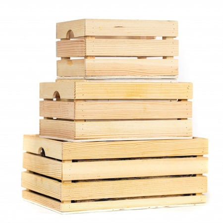 Homeroots Set of Three Organic Natural Distressed Wood Stacking Milk Crates, 3PK 471952