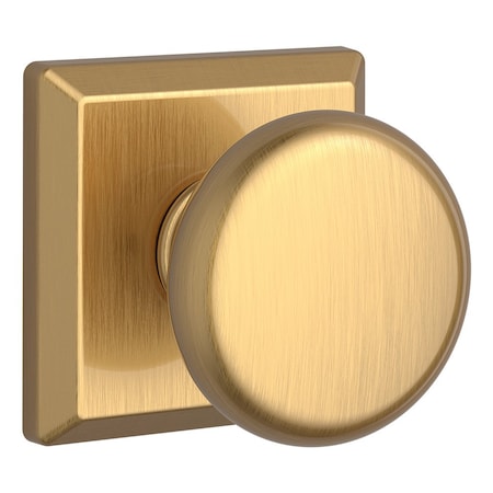 Baldwin Passage Round Knob and Traditional Square Rose with 6AL Latch and Dual Strike Lifetime Satin PSROUTSR044