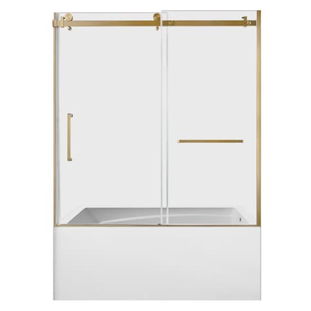 Kingston Brass 60" Acrylic Anti-Skid Alcove Right-Hand Drain Tub with Left Sliding Tub Door, White/Brushed Brass KVTAM6032R22D7