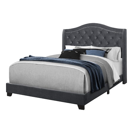 Homeroots Dark Gray Wood And Tufted Velvet Queen Bed Frame 333319