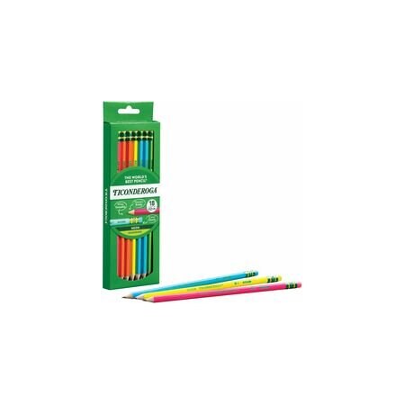 Ticonderoga Neon Pre-Sharpened No. 2 Pencils, Black, Assorted Neon Lead, #2, Broad Point, Neon Barrel, 18, 72PK X13018