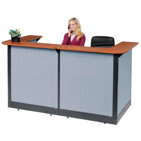 Global Industrial Interion U-Shaped Reception Station With Raceway, 88"W x 44"D x 46"H, Cherry Counter 249008NCB