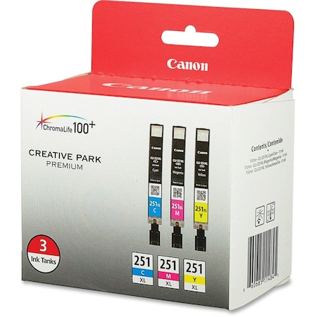 Canon Ink Cartridge, Cli-251Xl, Assorted, PK3 6449B009