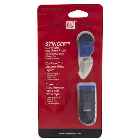 Sunex Al Mar Stringer D2 Wedge Blade Keychain Knife In Blister Card - Blue/Black AMK1001BKBL_BL