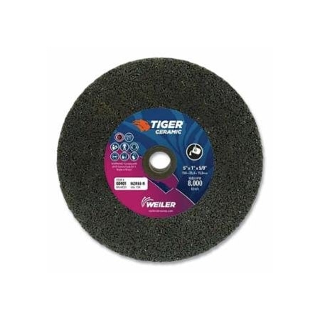 Weiler Tiger Snagging Wheel, 6 in dia x 1 in Thick x 5/8 in Arbor, 16 Grit, Zirconia Alumina, Type 1, 5, 5PK 804-68401