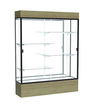Ghent 80''H x 60''W x 16''D Reliant Driftwood Oak Display Case w/ Mirror Back & Dark Bronze Frame 2175MB-BZ-DK