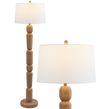 Jonathan Y Rustara 61.5" Cottage Farmhouse Turned Resin/Iron LED Floor Lamp, Antique Brown Wood Finish JYL5402A