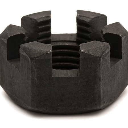 Zmg Fasteners Plus 1 1/2 - 6 HEAVY HEX SLOTTED NUT RIGHT HD GRADE 5 MED CARB STEEL BLACK OXIDE ZMG58122