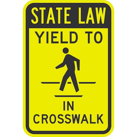 Lyle State Law Yield To (Ped Sym) In Crosswalk (With, 12x18, Diamond Grade, Yellow Green G-2582-DG_12x18