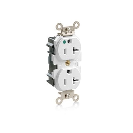 Leviton Lev-Lok Hospital Grade Duplex Receptacle, 20 Amp, 125 Volt, 125 Volt M8300-W