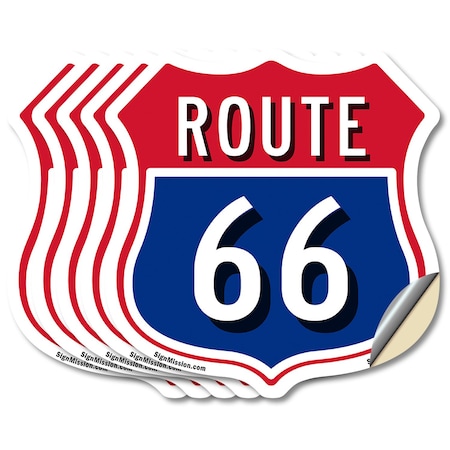Signmission Route Marker Shield Sign Route 66, 6 inch X 6 inch, Vinyl Decal, 5PK SHI-D-5PACK-6-459