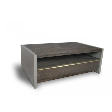 Homeroots 47" Brown and Dark Gray Solid Wood And Concrete Block Coffee Table With Drawer And Shelf 489063