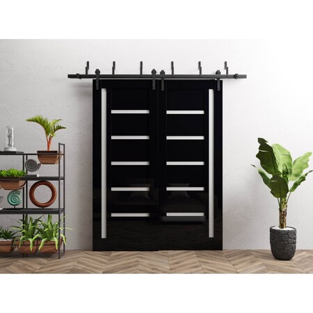 Sartodoors Sliding Closet Barn Bypass Doors 64x80 inches Black Solid Core Modern Interior QUADRO4088BBB-GLB-64