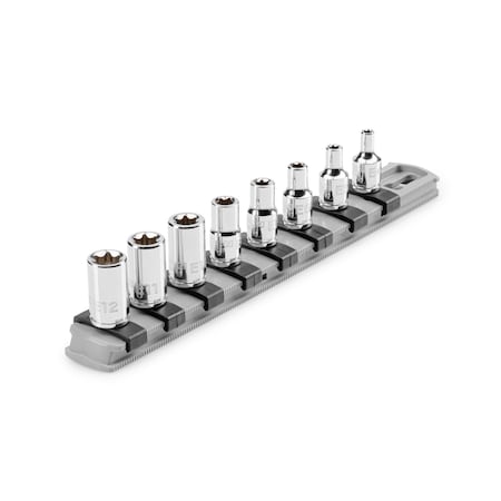 Tekton 1/4 Inch Drive External Star Socket Set with Rail, 8-Piece E4-E12 SHD90115