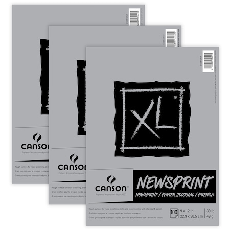 Canson XL Series Newsprint Pad, Tape Binding, 100 Sheet, 9x12 inch, 3PK C100510949