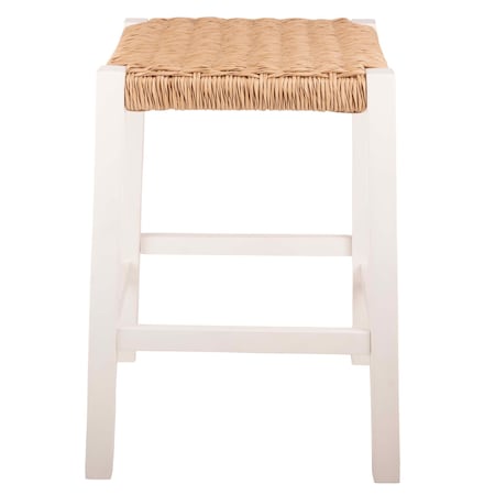 Alaterre Furniture Newport 24in H Wood Counter Height Stool 24 with Handcrafted Woven Rope Seat, White ANNP2250
