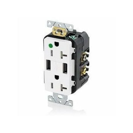 Leviton Straight Blade Receptacle, 5-20R, 20 A, 125V AC, 2 Pole, 3 Wire, Flush Mount, Self-Grounded T5832-HGW