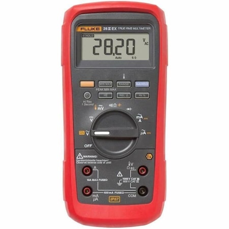 Fluke Digital Multimeter, 1,000 V Max DC, 0.1 V Max AC, TRMS, 20,000 Instrument Counts, Backlit LCD FLUKE-28IIEX/ETL