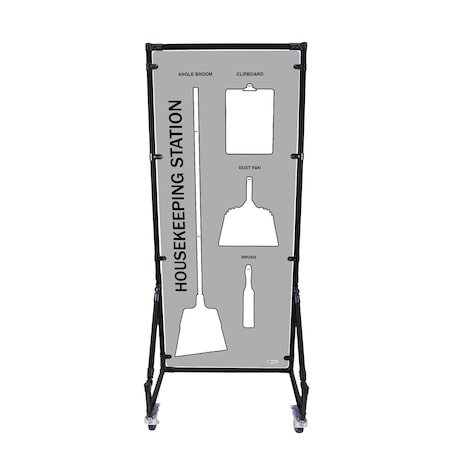 5S Supplies Housekeeping Shadow Board Broom Station V13, Gray / White, Kit + Stand HSB-V13-GRAY/WHITE-KIT-STAND