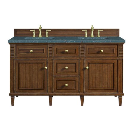 James Martin Vanities Lorelai 60in Double Vanity, Mid-Century Walnut w/ 3 CM Parisien Bleu Silestone Top 424-V60D-WLT-FPBL