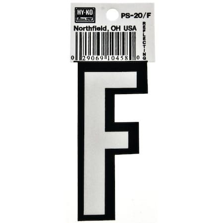 Hy-Ko Reflective Letter, Character: F, 3-1/4 in H Character, Black/White Character, Vinyl PS-20/F