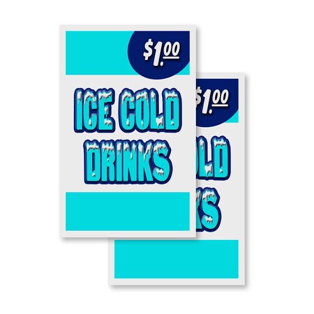 Signmission Ice Cold Drinks, Vinyl Decals Only 24 Inch x 36 Inch, Vinyl Decal, 2PK DSB-2436-2PACK-Ice Cold Drinks 1