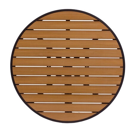 Bfm Seating Longport 32in Round Synthetic Teak Table Top - Black Powder Coat Frame - Umbrella Hole Optional PH32RTKBLU