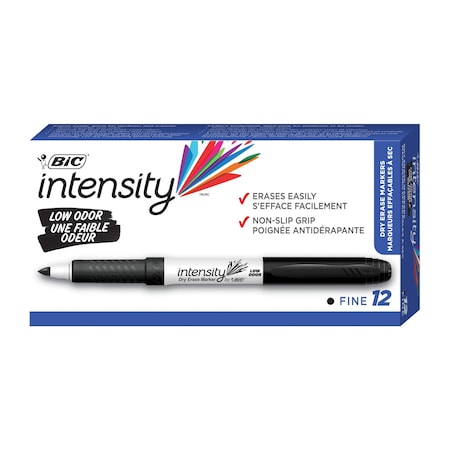 Bic Intensity Low Odor Dry Erase Markers, Fine Tip Dry Erase Markers (6.34 mm), Black, 12PK GDE11-BLK