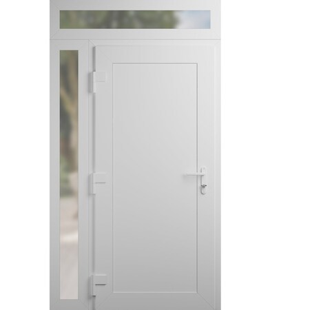 Vdomdoors Front Exterior Prehung Metal-Plastic Door, Manux 8111 White Silk, Side and Top Sidelite Transom, Of MANUX8111EXD-WS-W36+12xH80+14-RH