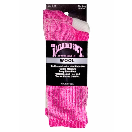 Railroad Sock Womens Boot Socks, 72% Merino Wool/Acrylic Blend, 24 Pair% Nylon, 4 Pair% Elastic, Fuchsia, 2 PK 667 F