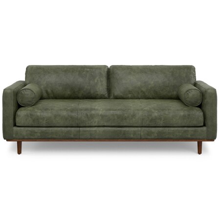 Homeroots 89" Moss Green Leather Sofa With Brown Legs 640994