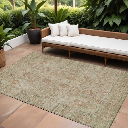 Homeroots 10' X 14' Beige Brown And Green Oriental Washable Indoor Outdoor Area Rug 603868