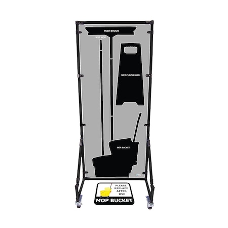 5S Supplies Housekeeping Shadow Board Broom Station V18, Gray / Black, Kit + Stand, No Text HSB-V18-GRAY/BLACK-KIT-STAND-NO TEXT