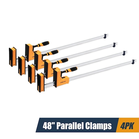 Powertec 48 Inch Parallel Clamps for Woodworking, 90 Degree Bar Jaw Clamp Spreader Tool, 4PK 71602-P2