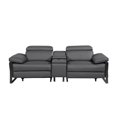 Homeroots 90in Dark Gray and Black Italian Leather Power Reclining Loveseat With Storage 720565