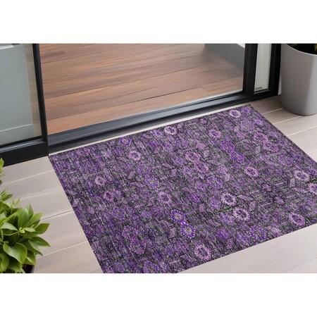 Homeroots 3' X 5' Purple And Green Floral Washable Indoor Outdoor Area Rug 564359
