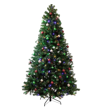 Elf Stor 7.5ft Prelit Christmas Tree Artificial Spruce Tree w/ 450 Warm White, Color Changing Lights & Stand 50-300-7LIT