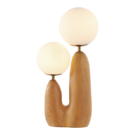 Jonathan Y Oda 17.75" 2-Light Modern Bohemian Resin/Iron/Frosted Glass Danish Cactus LED Table Lamp, Brown Wood JYL4065A