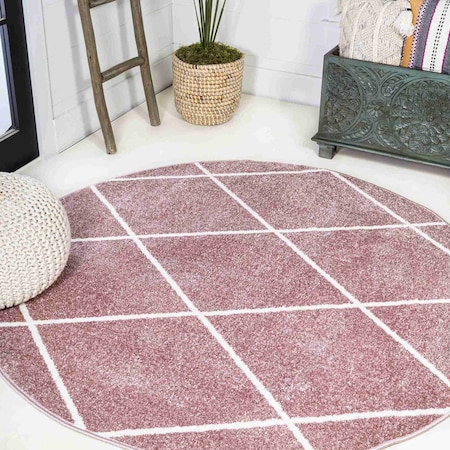 Jonathan Y Cole Minimalist Diamond Trellis Rose/White 5 ft Round Area Rug SEU102B-5R