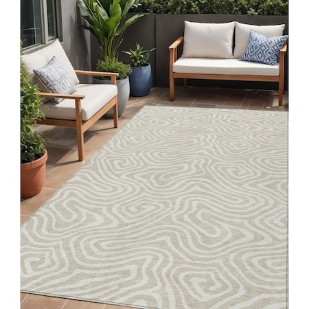 Homeroots 5' X 8' Beige And Linen Abstract Washable Indoor Outdoor Area Rug 598945