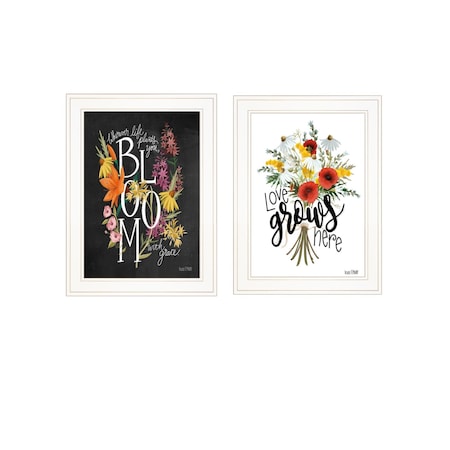 Homeroots Set Of Two Love and Bloom White Framed Print Wall Art, 2PK 407963